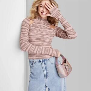 Wild Fable NWOT XXL Pink & Brown Striped Cut Out Long Sleeve Turtleneck Sweater